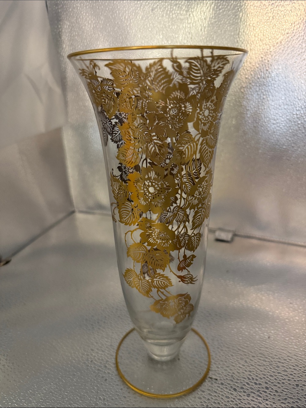 Vintage Delicate Gold Encrusted Wildflower Trumpet Vase